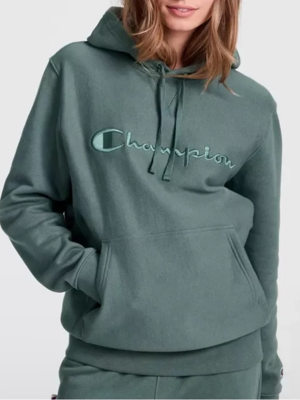 Champion Unisex Sage Green Embroidered Pullover Hoodie